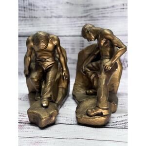 Set of 2 Rodin The Thinker Bookends Plaster Cast Bronze Patina 8” Tall DETAILED